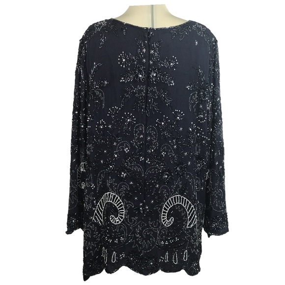 CANDLELIGHT & Champagne Beaded  Dark Blue Elegant Designed  100% Silk - Picture 11 of 17